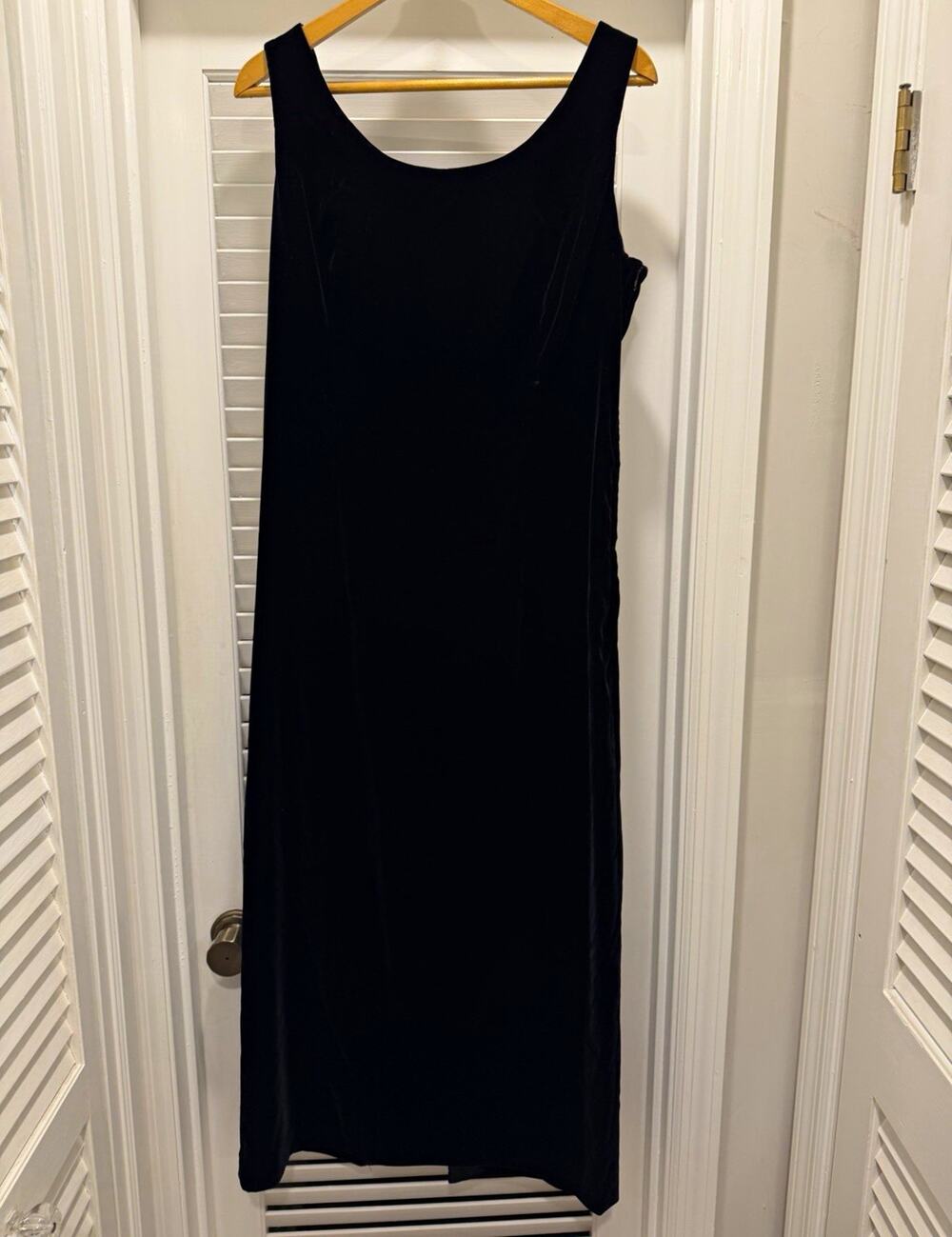 Vintage 80s Maggy London Black Velvet Maxi Dress 14 Cowl Back Formal Evening